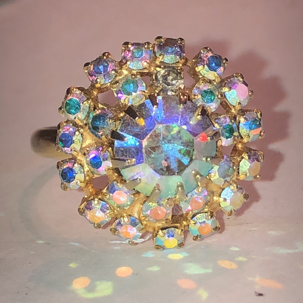 Adjustable Gold Tone Aurora Crystal Cluster Ring